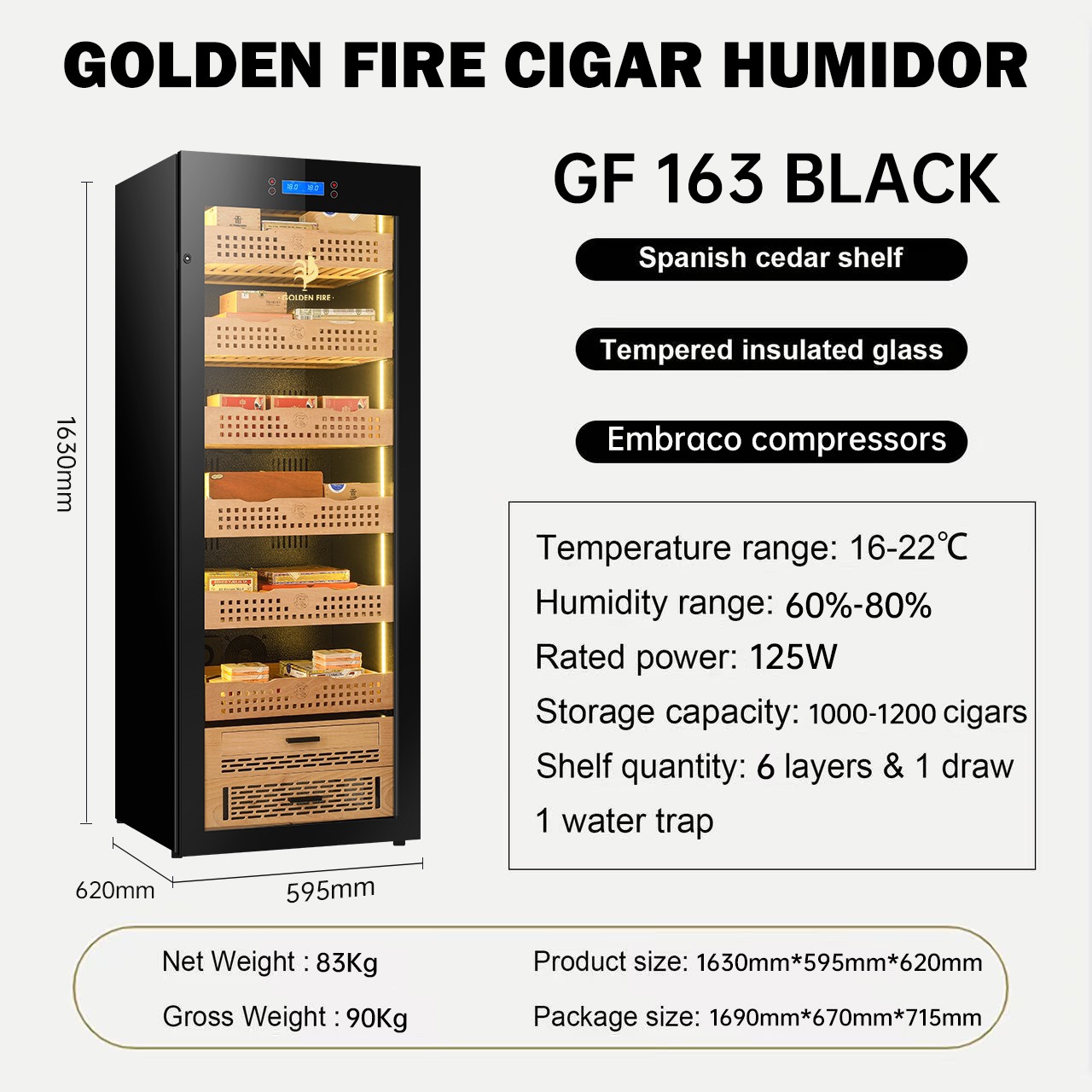 Tủ cigar trên 1000 điếu Golden Fire GF-163